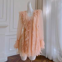 Chiffon V-neck Long Sleeve Ruffle Dress - Thumbnail 1