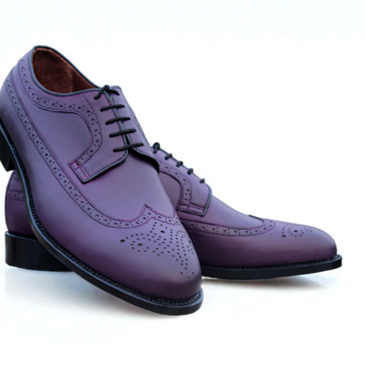 Crafted leather classic purple leather wingtip oxford dress shoes - Thumbnail 1