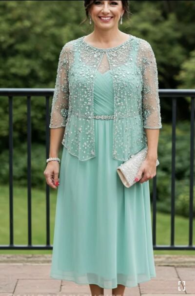 Elegant Green Chiffon with Jacket Mother Of Bride /Groom Dresses Evening Formal Gown