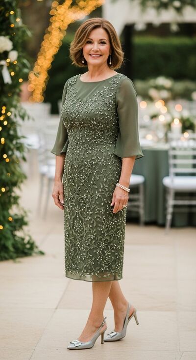 Oliver Green Chiffon Lace Tea-length Mother Of Bride /Groom Dresses Evening Formal Gown