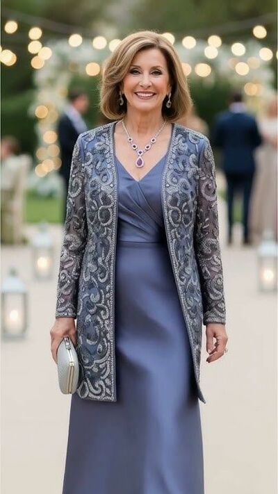 Elegant Mermaid Blue with Lace Jacket Mother of Bride/Groom Dress Evening Formal Gowns