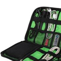 Portable Electronic Accessories Travel Case β Large Nylon Cable Organizer Bag for Cords, Hard Drives, Tablets & Tech Gear (Blue/Black/Green) - Thumbnail 2
