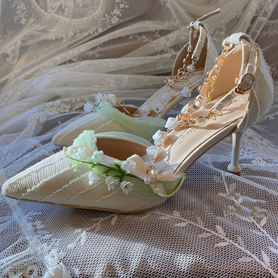 Lily of the valley elegant elf fairy princess vines green white custom made high heels