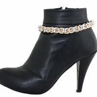 Women Gold Metal Boot Chain Links Silver Mesh Beads Shoe Charm Western Fashion Jewelry - Thumbnail 4