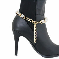 Women Gold Metal Boot Chain Links Silver Mesh Beads Shoe Charm Western Fashion Jewelry - Thumbnail 6