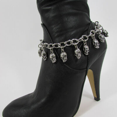 Women silver metal boot chain bracelet mini skulls shoe charm anklet western fashion jewelry 