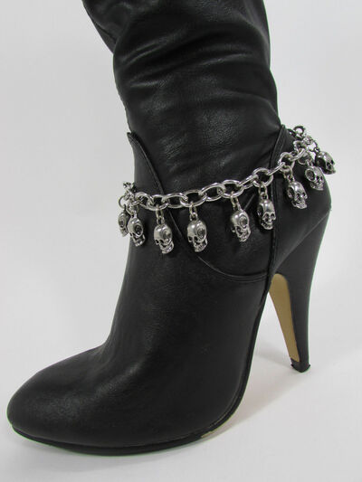 Women Silver Metal Boot Chain Bracelet Mini Skulls Shoe Charm anklet Western Fashion Jewelry 