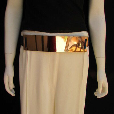 Women belt fashion high waist gold metal plate elastic navy blue s m l