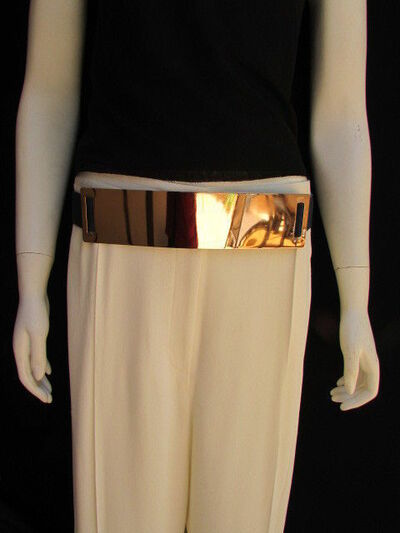 Women Belt Fashion High Waist Gold Metal Plate Elastic Navy Blue S M L