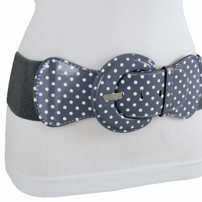 Casual women wide belt fashion hip waist gray elastic white polka dots size s m