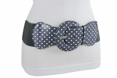 Casual Women Wide Belt Fashion Hip Waist Gray Elastic White Polka Dots Size S M