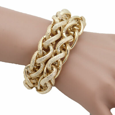 Women bracelet gold textured chain links double strands night club party