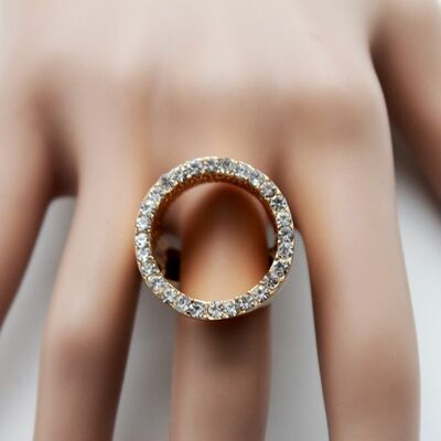 Women fashion ring gold metal round shape beads elastic band one size