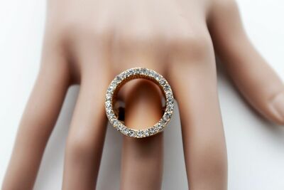 Women Fashion Ring Gold Metal Round Shape Beads Elastic Band One Size