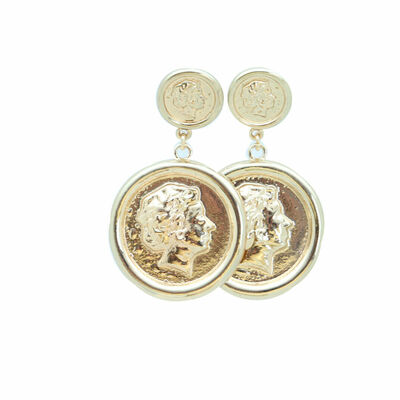 Women earrings jewelry gold metal coin bling medallion cool collecion