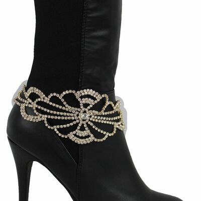 Women fancy bridal boot bracelet gold metal silver bling shoe flower charm