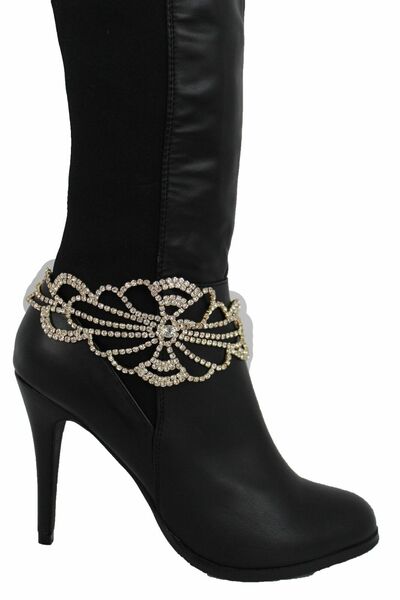 Women Fancy Bridal Boot Bracelet Gold Metal Silver Bling Shoe Flower Charm