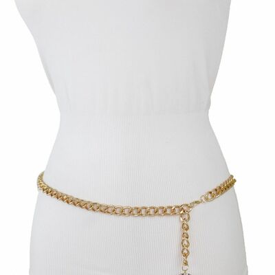 Women fancy fashion belt gold metal chain disco ball charm xs s m l xl xxl