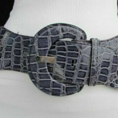 Women fashion belt hip waist dark navy blue elastic big round buckle m l xl