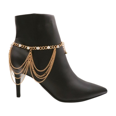 Women gold metal boot chain bracelet shoe anklet bling wave fashion jewelry