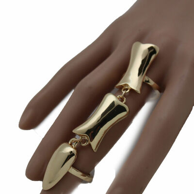 Women ring biker fashion gothic gold metal skeleton bones long finger skull