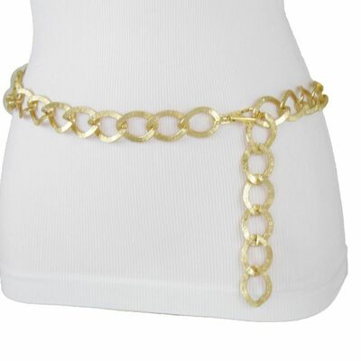 Women gold metal chain link narrow band elegant showgirl belt size xs s m