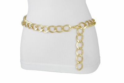 Women Gold Metal Chain Link Narrow Band Elegant Showgirl Belt Size XS S M