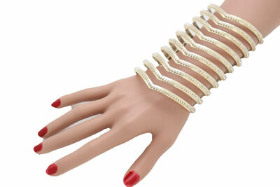 Women Gold Metal Long Cuff Bracelet Chevron Wonder Trendy Fashion Jewelry
