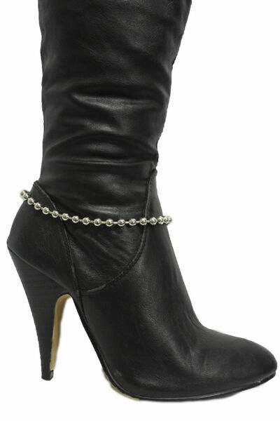 Women Western Boot Bracelet Silver Metal Chain Mini Balls Anklet Shoe Charm