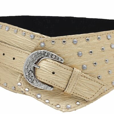 Women hip metallic wet look gold corset belt wide waistband studs plus l xl