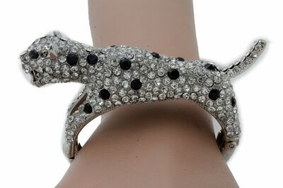 Dress Women Fashion Jewelry Silver Metal Cuff Bracelet Bling Fancy Leopard Tiger