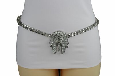 Women Hip Waist Silver Metal Chain Belt Pharao Egyptian King Buckle M L XL