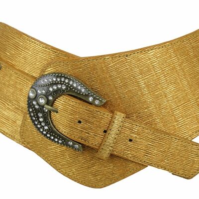 Women metallic gold waist hip fashion belt vintage metal buckle studs s m