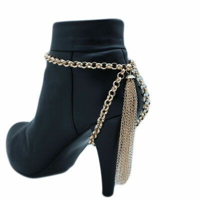Elegant women gold chain boot bracelet shoe long bling back tassel fringes charm