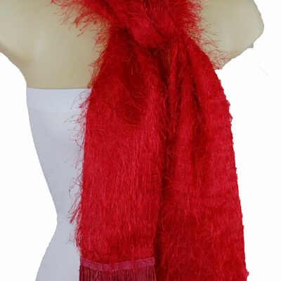 Women red color soft fabric long fringes tassel fashion scarf wrap neck tie