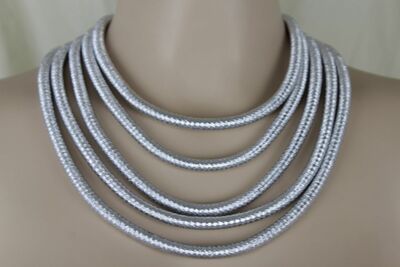 Women Short Dressy Necklace Fashion Jewelry Set Metallic Silver 5 Strands