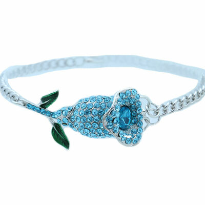 Women silver metal chains boot bracelet shoe anklet blue color flower charm