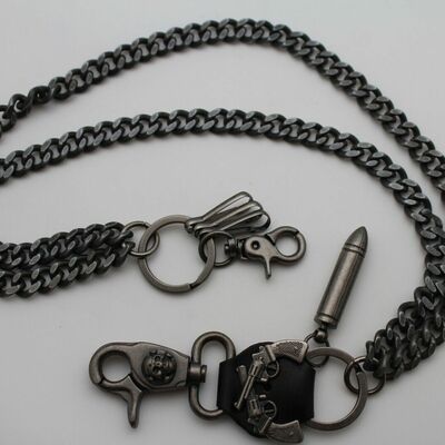 Strong men silver metal wallet chain key chain biker pistole revolver gun bullet