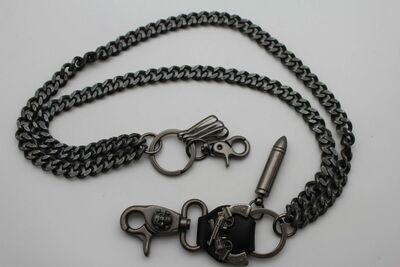 Strong Men Silver Metal Wallet Chain Key Chain Biker Pistole Revolver Gun Bullet