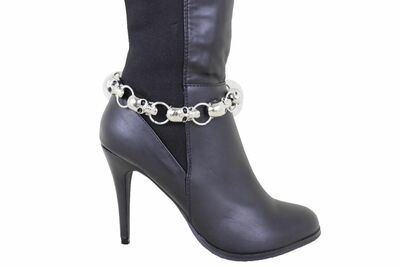 Women Boot Bracelet Silver Metal Chain Skeleton Anklet Charm Halloween Skull