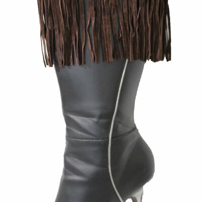 Western women winter boot toppers brown fabric long fringe knee high flower sexy