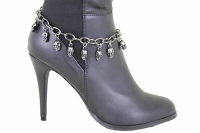 Women Pewter Metal Boot Chain Anklet Bracelet Shoe Mini Skull Charms Jewelry