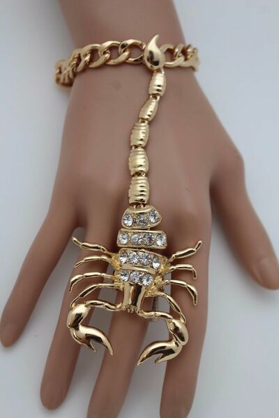 Women Amazing Gold Scorpion Hand Chain Western Bracelet Ring Connected