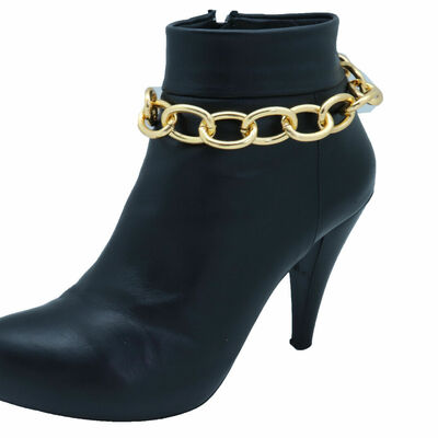 Women gold metal chain thick links boot bracelet shoe strap comfortable band