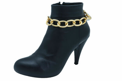 Women Gold Metal Chain Thick Links Boot Bracelet Shoe Strap Comfortable Band