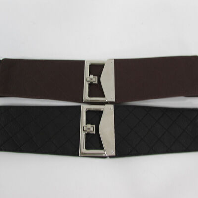 Women belt elastic black / brown wide quilted hip high waist fashion small m