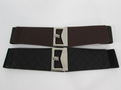 Women belt elastic black / brown wide quilted hip high waist fashion Small M