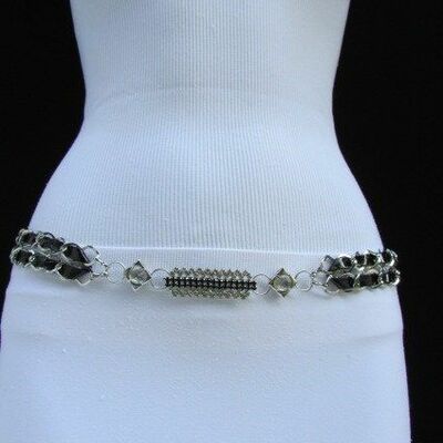 Women belt fashion silver chains hip waist narrow black blue red orange yellow