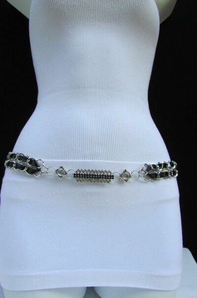 Women Belt Fashion Silver Chains Hip Waist Narrow Black Blue Red Orange Yellow