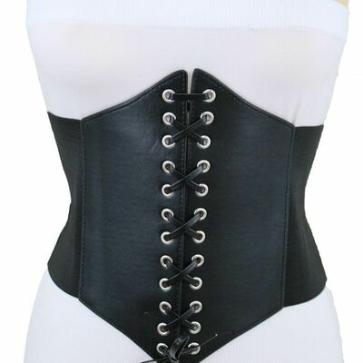 Women party fashion black stretch belt high waist bold look plus size m l xl